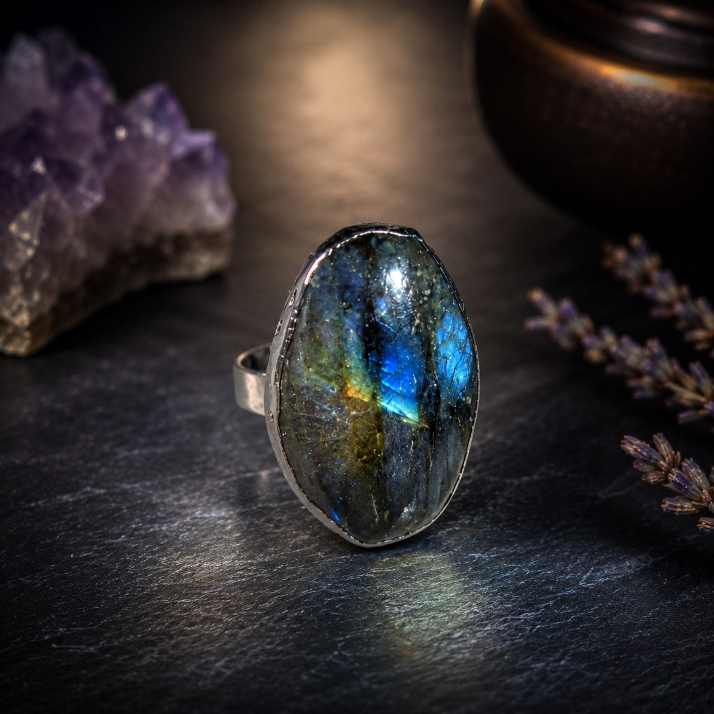 Bague réglable en Labradorite