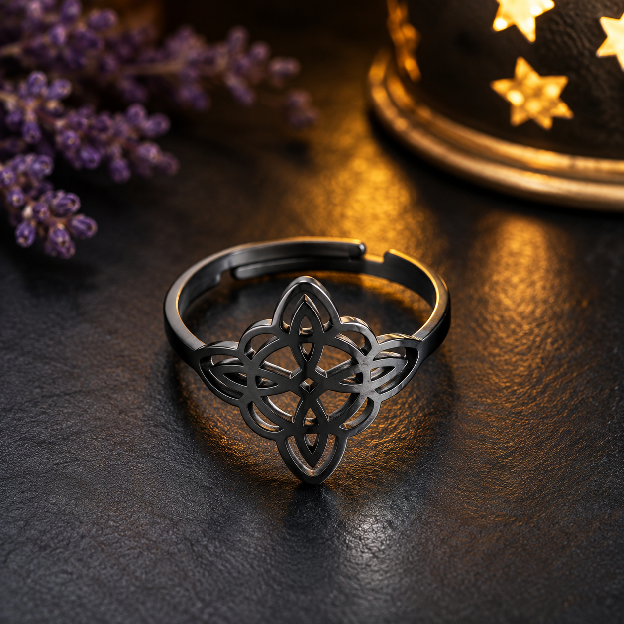 Bague réglable "Nœud de Sorcière" Mod 2 - Noir
