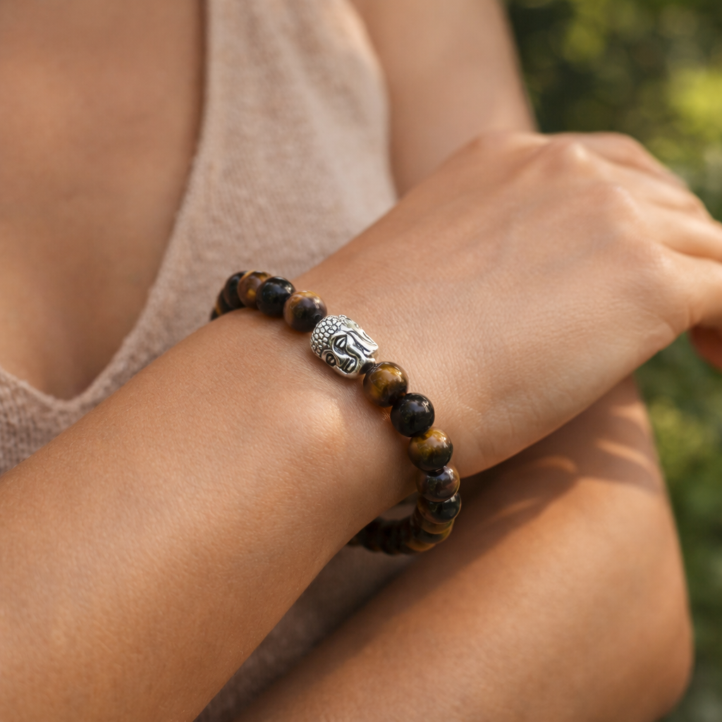 Bracelet Bouddha en Œil de Tigre (Protection contre le mauvais œil et les intentions négatives)