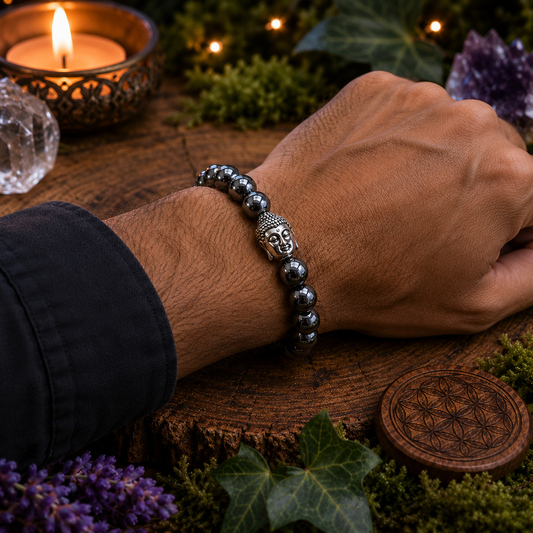 Bracelet Bouddha en Hématite (Protection, Ancrage, Apaisement)