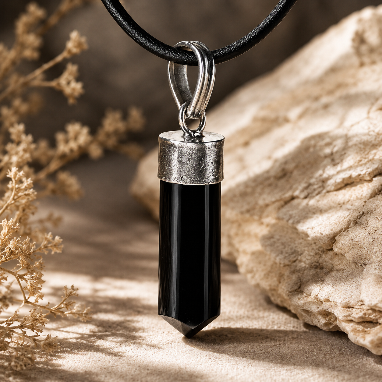 Pendentif en Tourmaline Noire (Protection contre les énergies négatives et ondes électro-magnétiques)