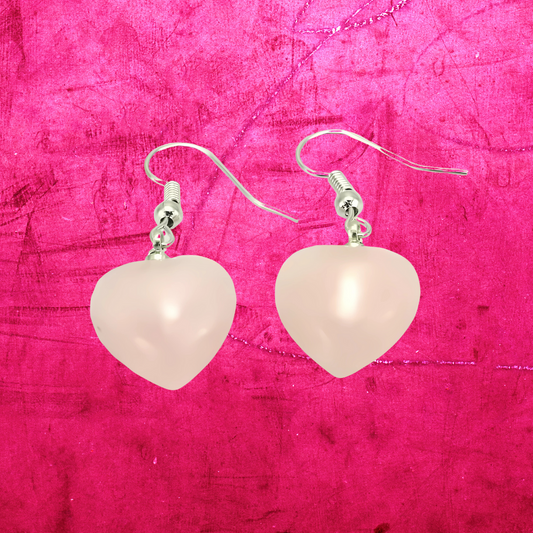 Boucles d'oreilles Cœur Quartz Rose 4cm