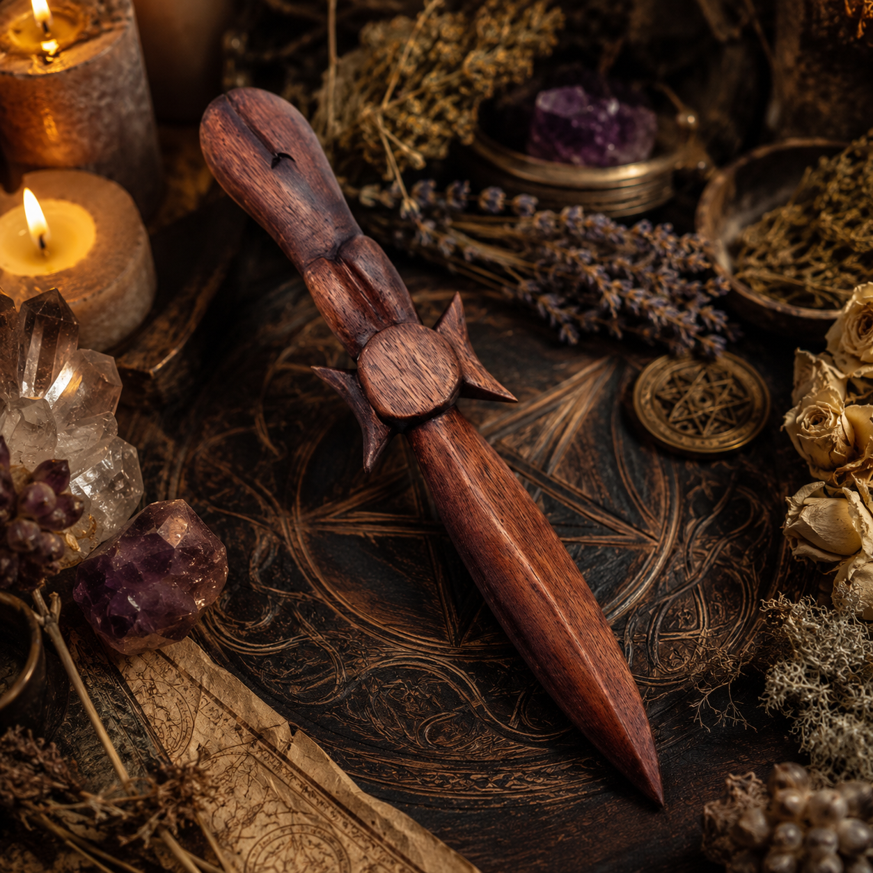 Athamé en bois – Triple Lune