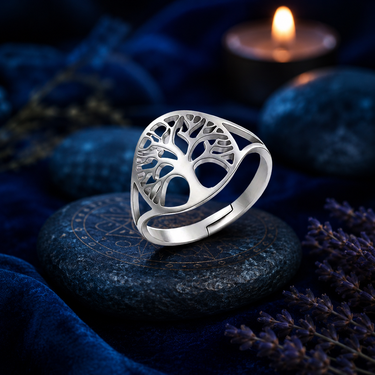 Bague réglable Arbre de vie (argenté)