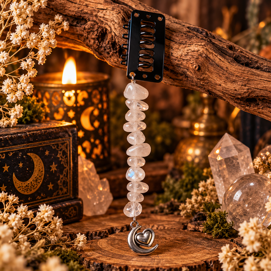 Bijou de cheveux Lune et Cœur en Cristal de Roche