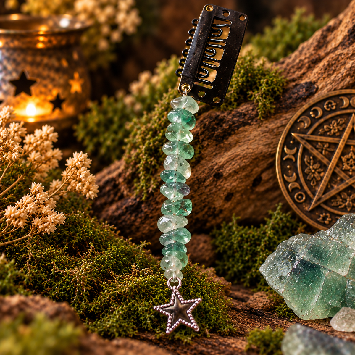 Bijou de cheveux Étoile Protectrice en Fluorite Verte