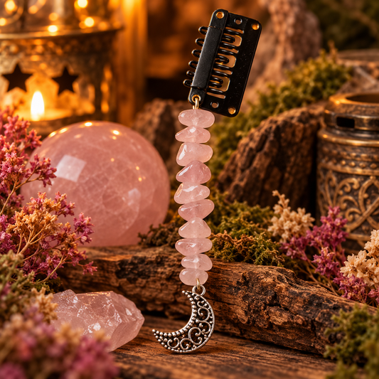 Bijou de cheveux Lune Mystique en Quartz Rose