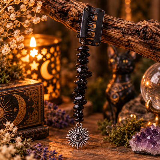 Bijou de cheveux Œil Protecteur en Obsidienne Noire