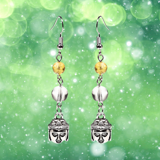 Boucles d'oreilles Bouddha, avec Citrine et Cristal de Roche