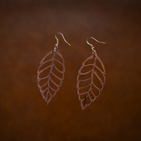 Boucles d'oreille en bois de tilleul - Feuilles marron