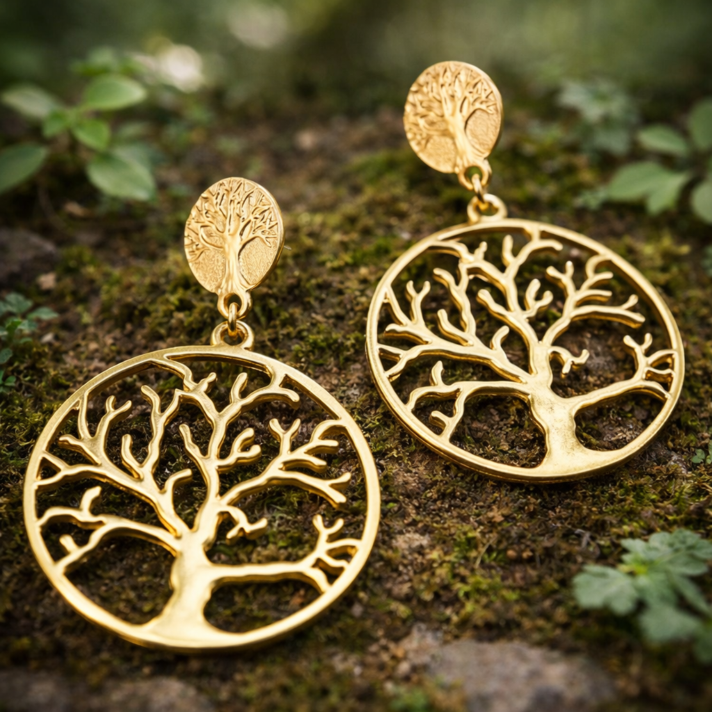 Boucles d'oreilles "Arbre de Vie" doré