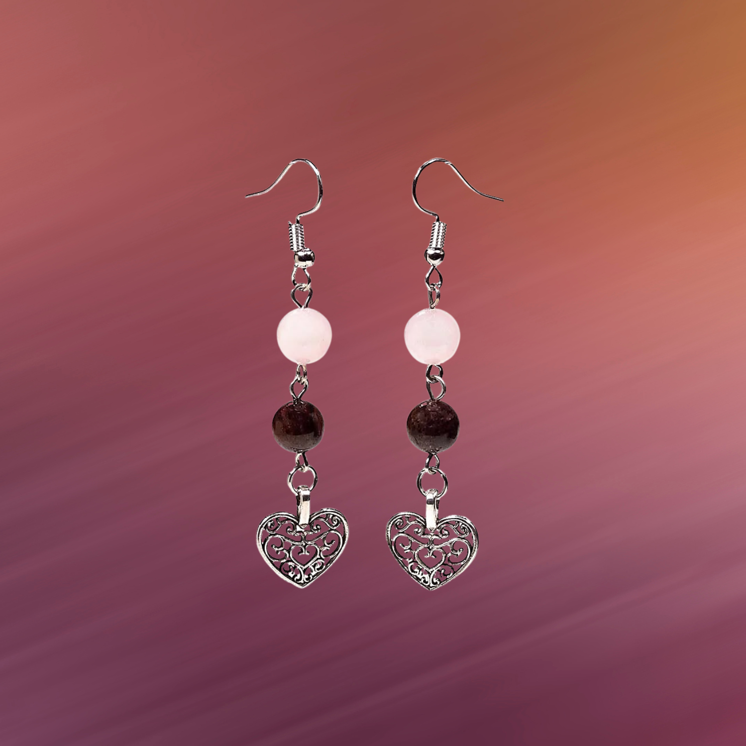 Boucles d’oreilles en Grenat et Quartz Rose
