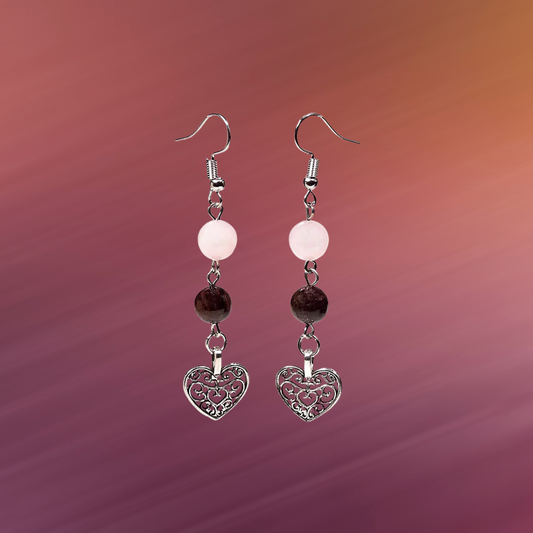 Boucles d’oreilles en Grenat et Quartz Rose