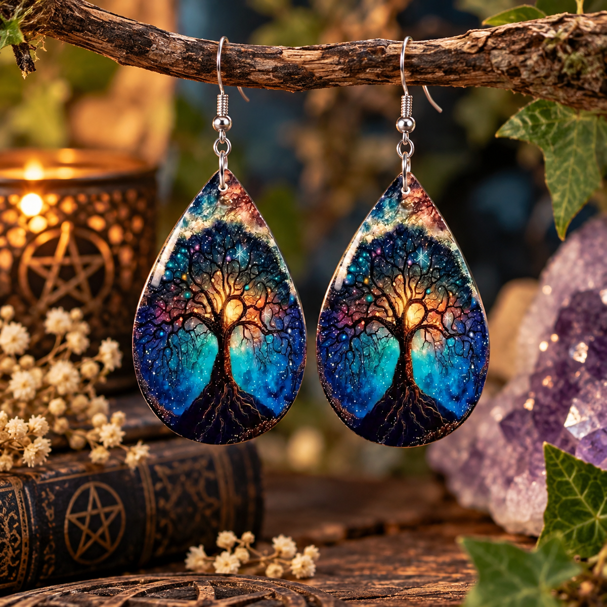 Boucles d'oreilles en simili cuir "Yggdrassil"