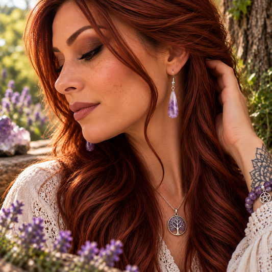 Boucles d'oreilles pendantes - Améthyste