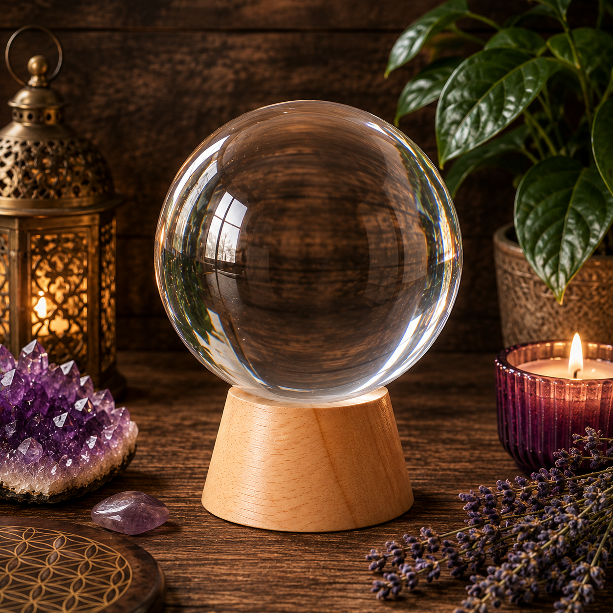 Boule de cristal sur socle - 10cm