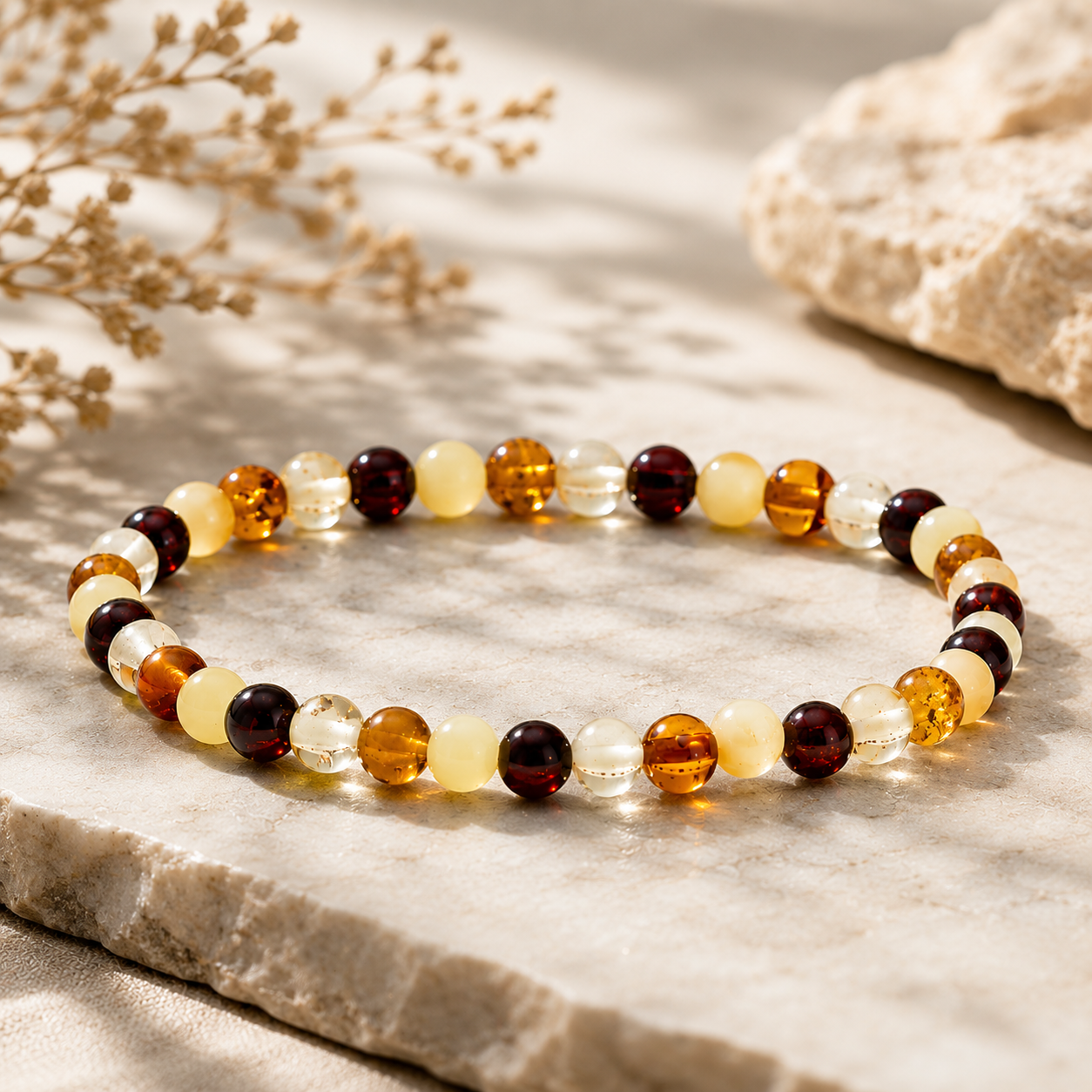 Bracelet en Ambre (Douleurs dentaires, Calme, Ancrage, Dépression, Fatigue, Anxiété, Règles douloureuses)