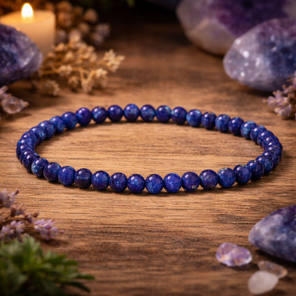 Bracelet en Lapis Lazuli 4mm (Stress, Migraines, Insomnie, Colère, Confiance en soi, Maux de ventre)