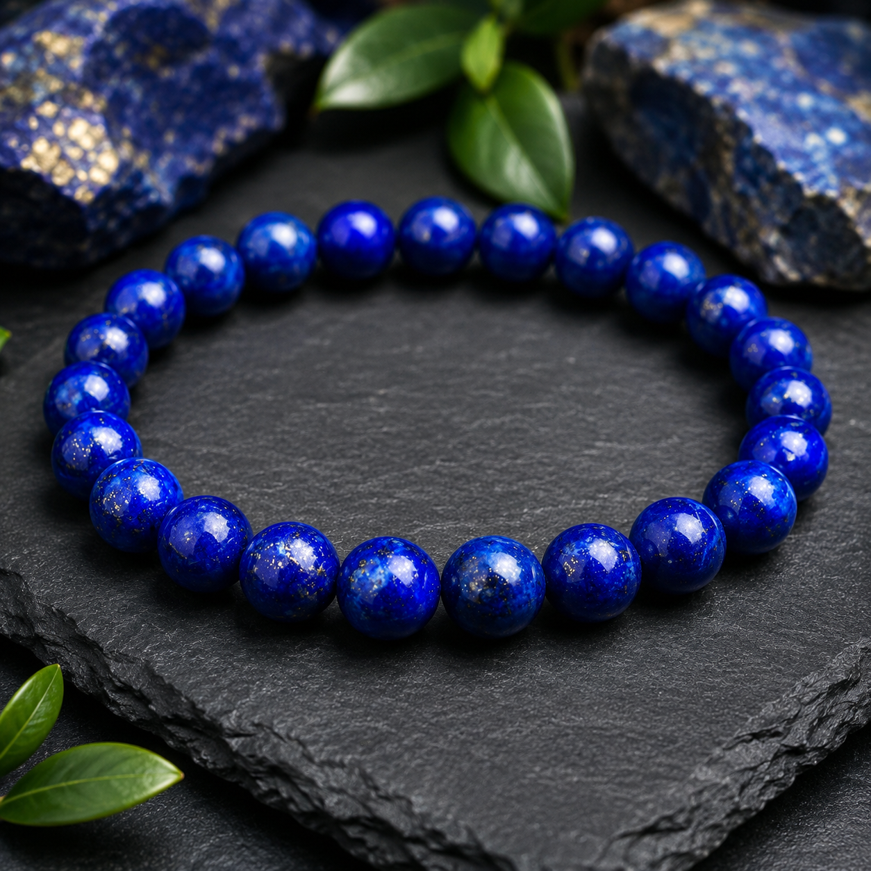 Bracelet en Lapis Lazuli 8mm (Stress, Migraines, Insomnie, Colère, Confiance en soi, Maux de ventre)