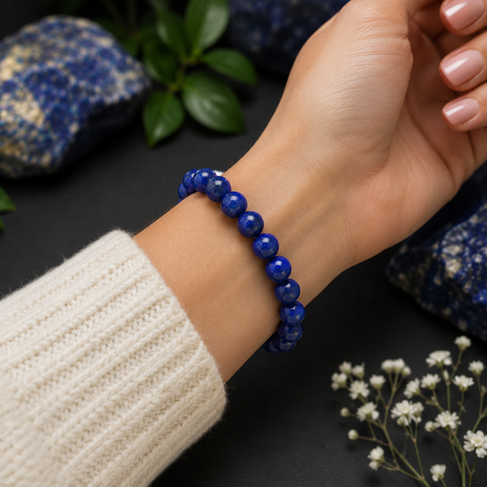 Bracelet en Lapis Lazuli 8mm (Stress, Migraines, Insomnie, Colère, Confiance en soi, Maux de ventre)
