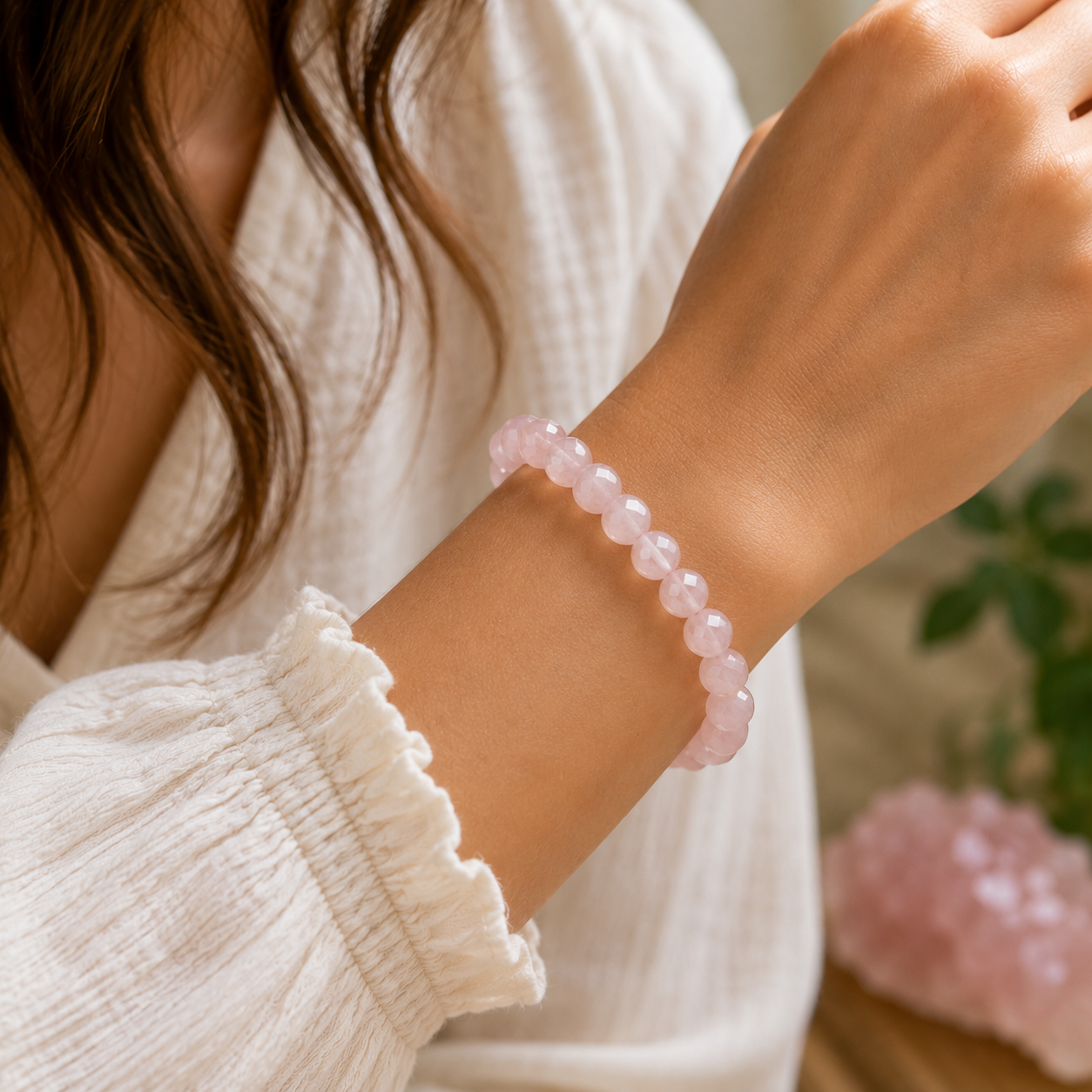 Bracelet en Quartz Rose facetté (Amour, Douceur, Troubles endocriniens)