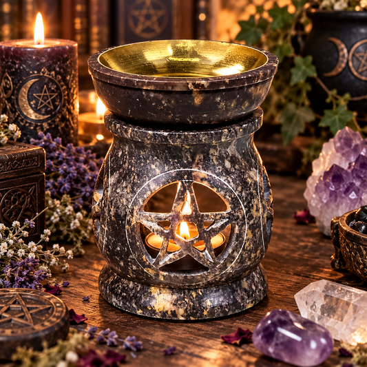 Brûle-parfum Pentacle en Stéatite, avec coupelle en Laiton