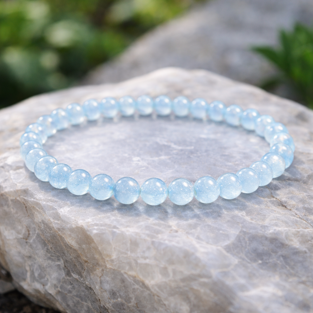 Bracelet en Aigue-Marine 4mm (Joie, Créativité, Calme, Apaisement, Communication, Clairvoyance, Intuition)