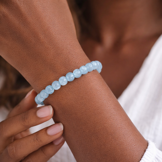 Bracelet en Aigue-Marine 4mm (Joie, Créativité, Calme, Apaisement, Communication, Clairvoyance, Intuition)