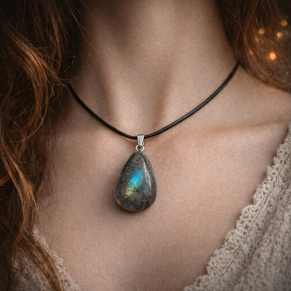 Pendentif en Labradorite polie (Protection, Ouverture d'esprit, Clairvoyance)