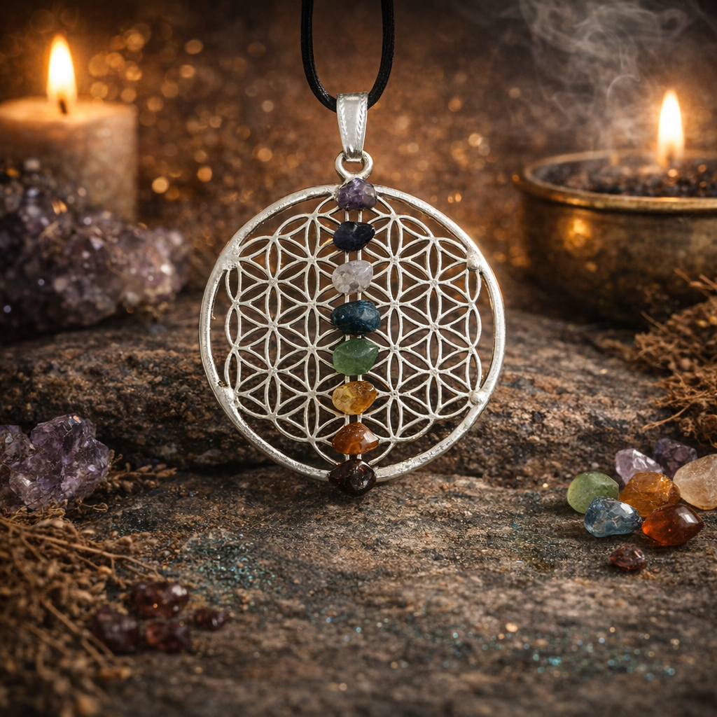 Pendentif Fleur de vie 7 chakras