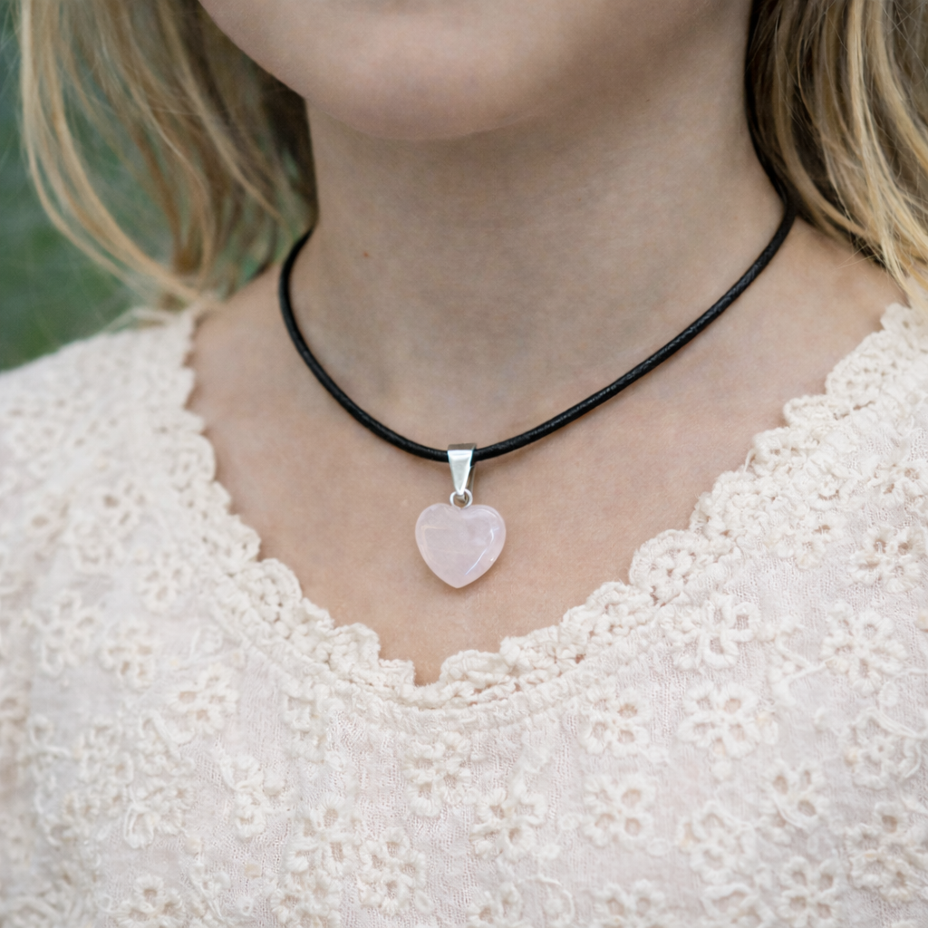 Pendentif Cœur en Quartz Rose