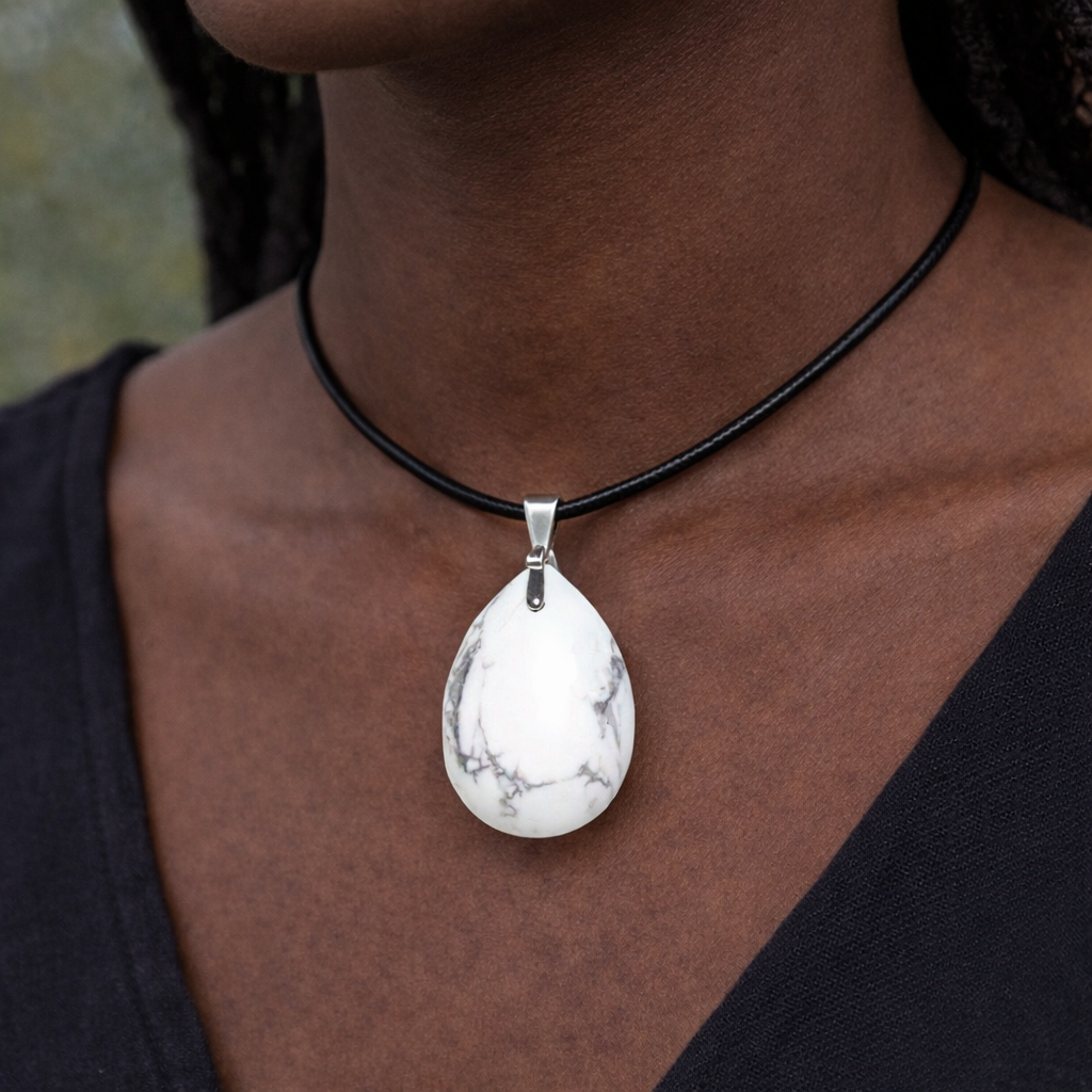 Pendentif en Howlite (Apprentissage, Mémorisation, Compréhension, Concentration, Gestion émotionnelle)