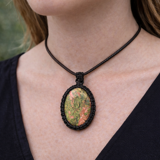 Collier Macramé - Unakite