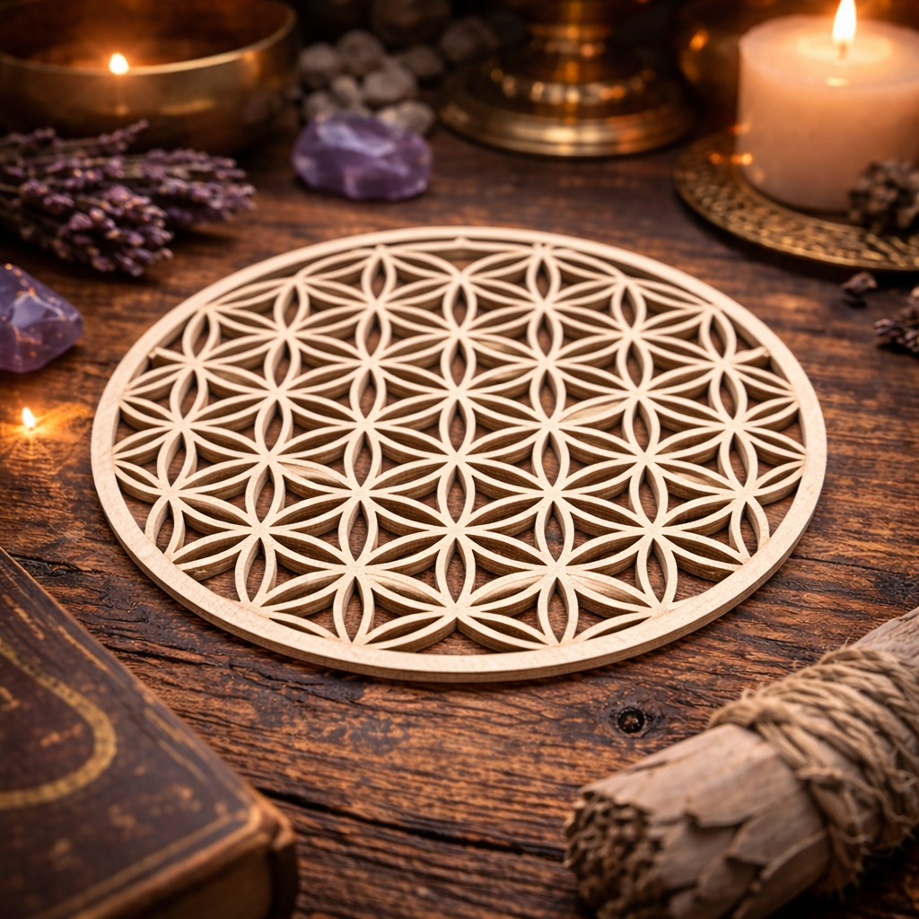 Plaque "Fleur de Vie" en bois - 20cm