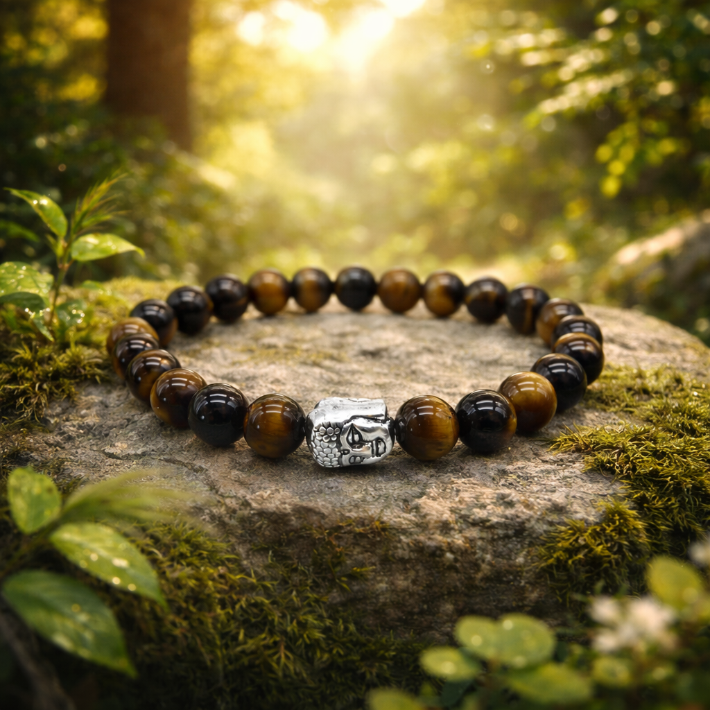 Bracelet Bouddha en Œil de Tigre (Protection contre le mauvais œil et les intentions négatives)