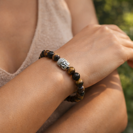 Bracelet Bouddha en Œil de Tigre (Protection contre le mauvais œil et les intentions négatives)
