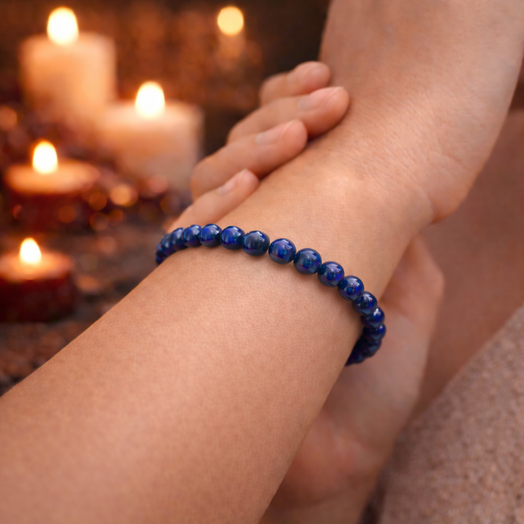 Bracelet en Lapis Lazuli 6mm (Stress, Migraines, Insomnie, Colère, Confiance en soi, Maux de ventre)