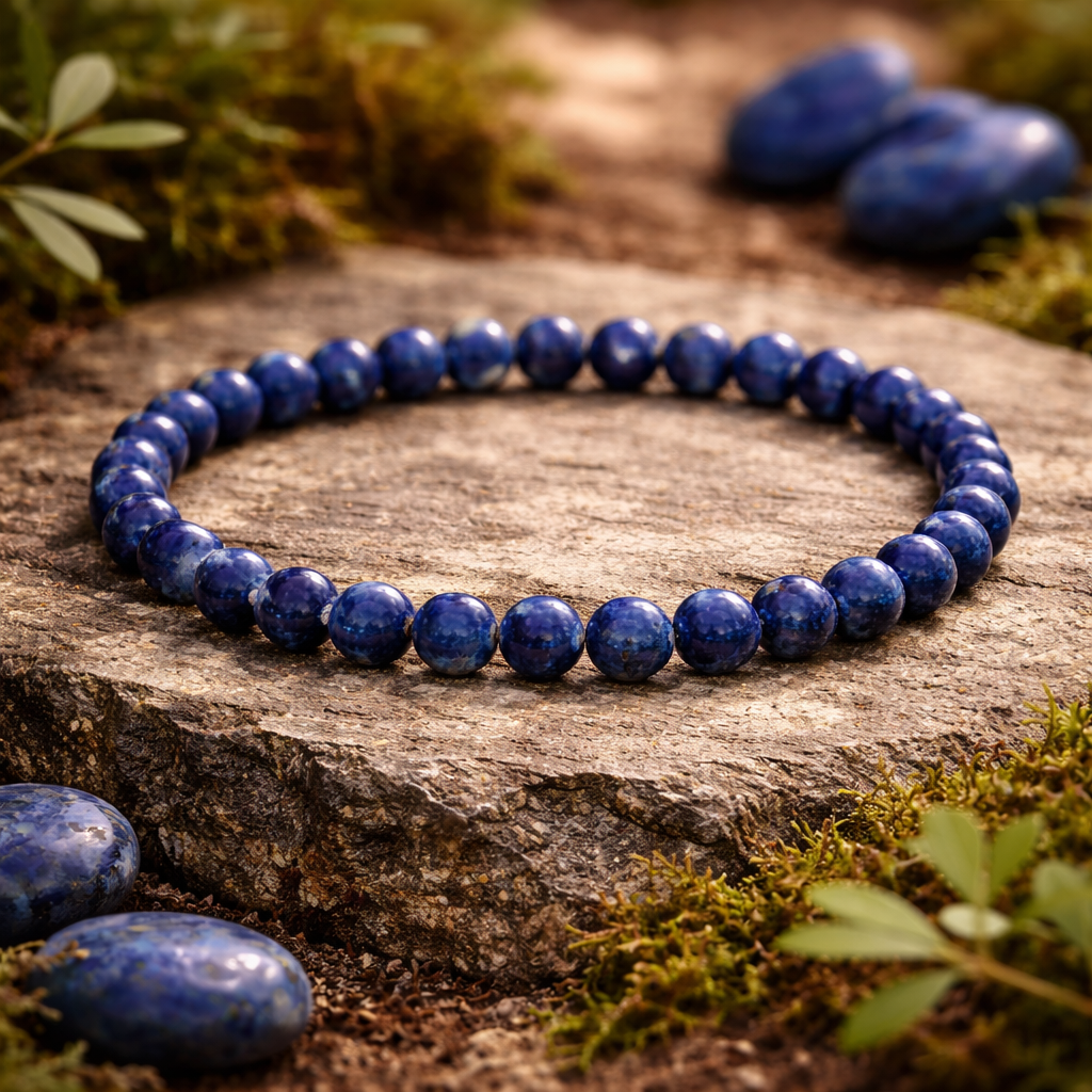 Bracelet en Lapis Lazuli 6mm (Stress, Migraines, Insomnie, Colère, Confiance en soi, Maux de ventre)