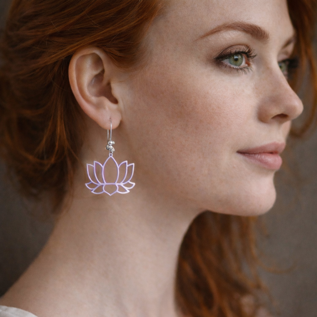 Boucles d'oreille en bois de tilleul - Lotus