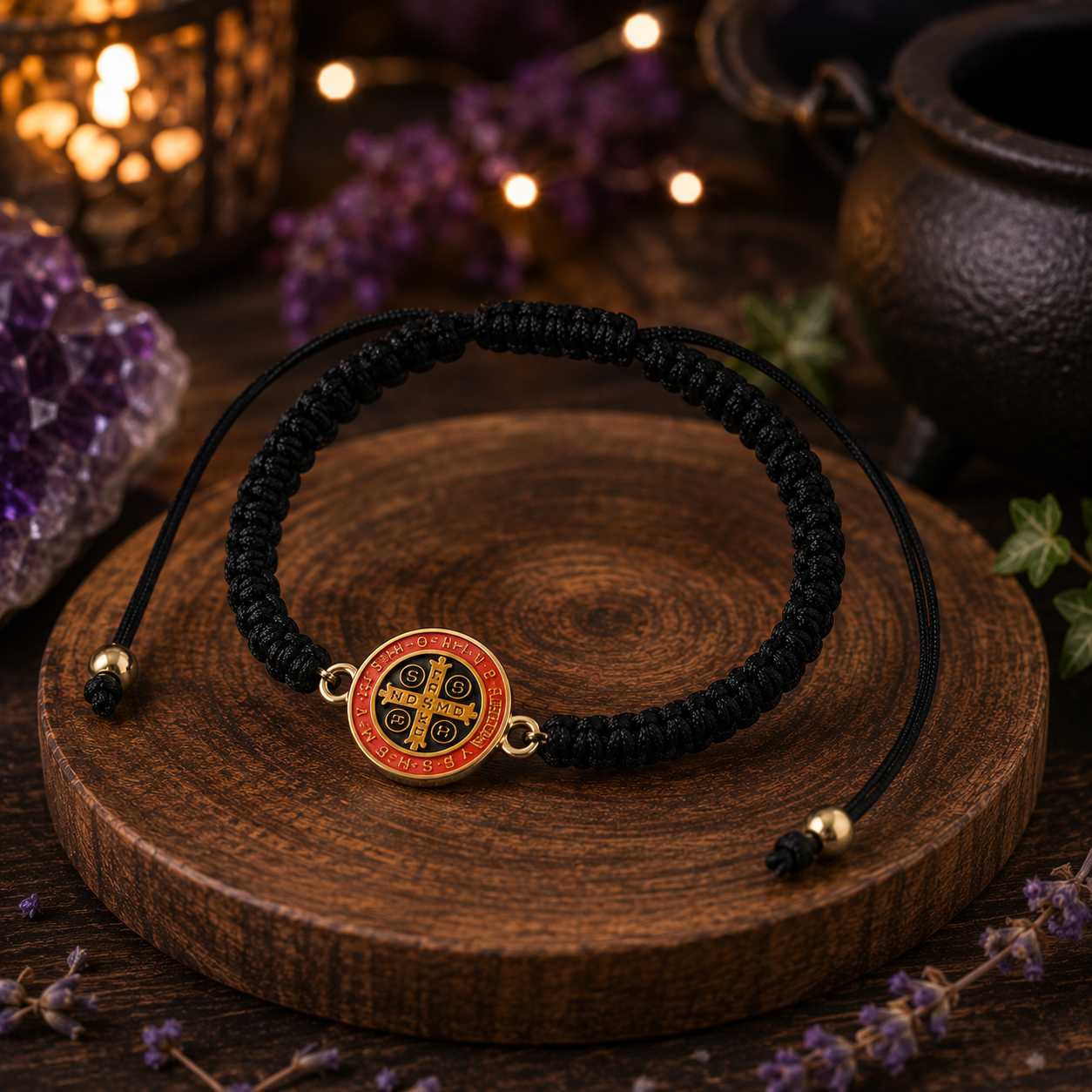 Bracelet réglable médaille de Saint Benoît