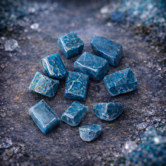 Apatite Bleue roulée (Nettoyage de l'aura, Motivation, Indépendance, Ambition, Communication, Concentration, Mémoire, Créativité)