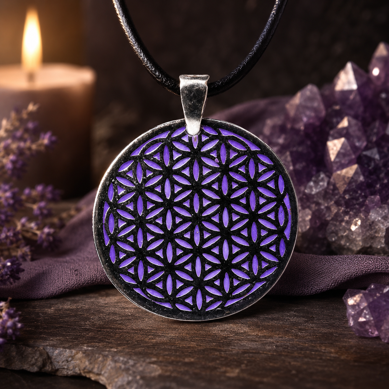 Pendentif Fleur de Vie violet (3.8 cm)