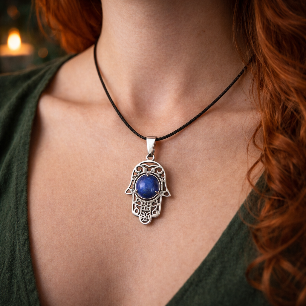 Pendentif Main de Fatima en Lapis-Lazuli