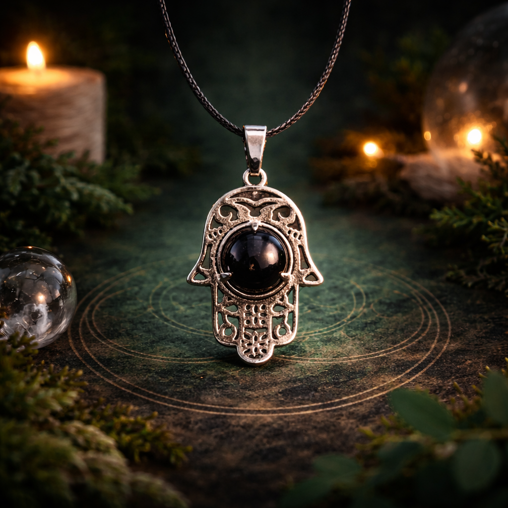 Pendentif Main de Fatima en Obsidienne