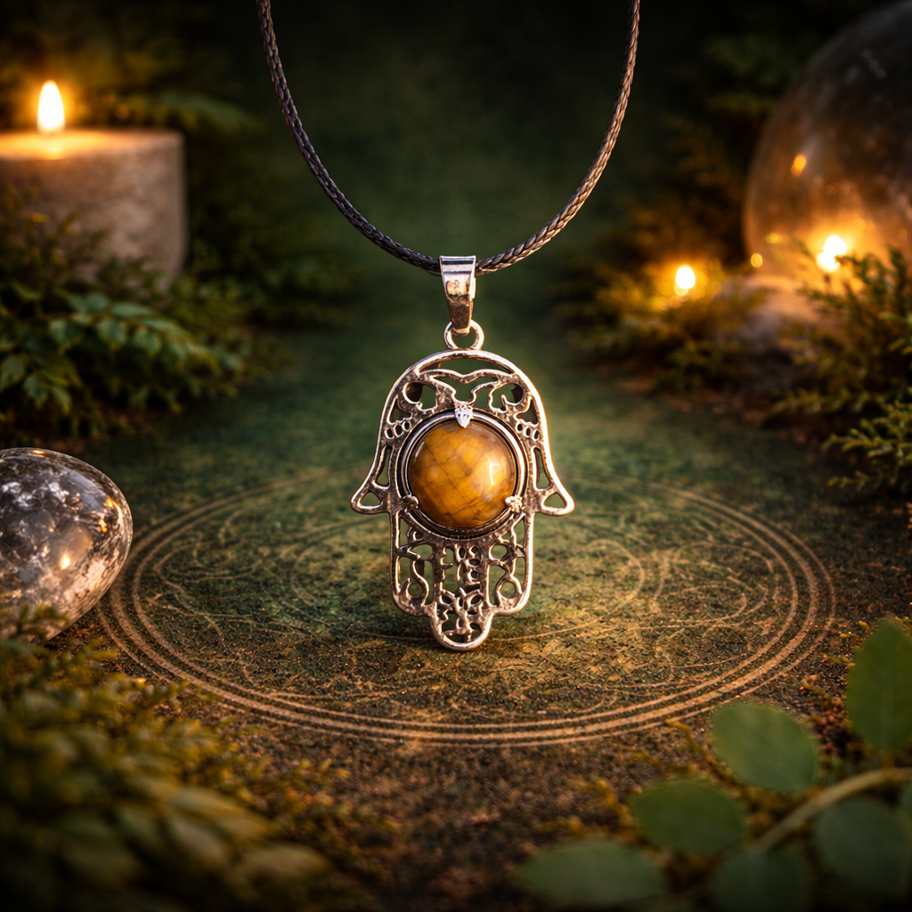 Pendentif Main de Fatima en Œil de Tigre
