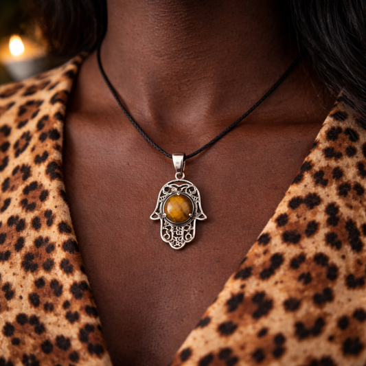 Pendentif Main de Fatima en Œil de Tigre