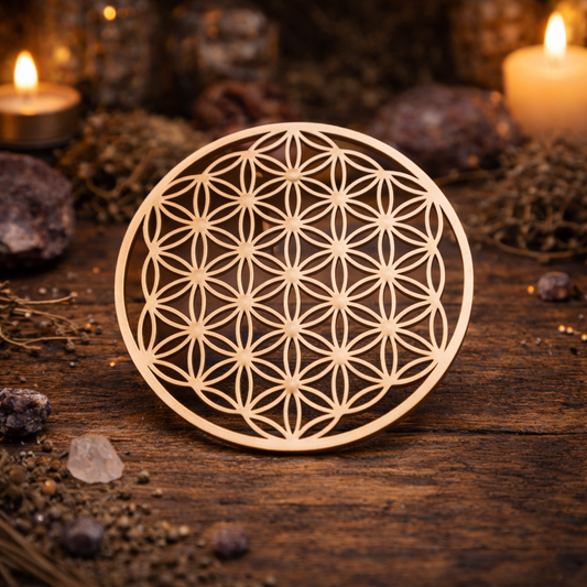 Plaque "Fleur de Vie" en bois - 10cm