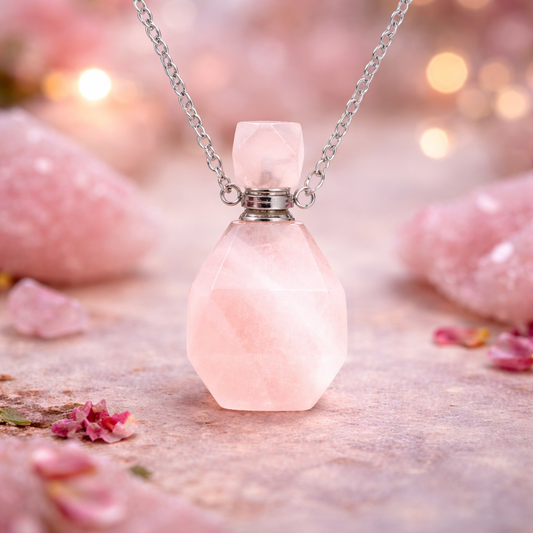 Collier Fiole en Quartz Rose