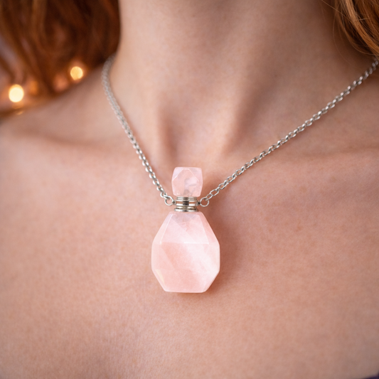 Collier Fiole en Quartz Rose