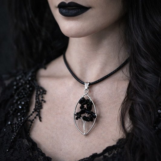 Collier Arbre de Vie, avec chips d'Obsidienne